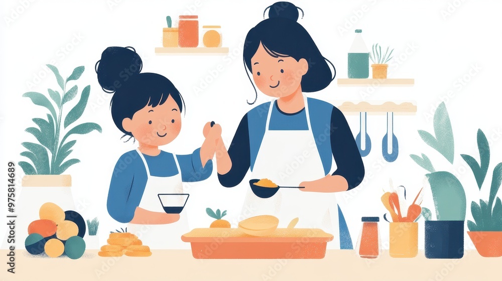 Mother and Daughter Baking Together in the Kitchen Mother and Daughter Baking Together in the Kitchen