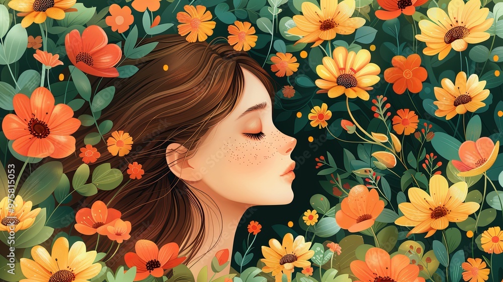 Happy Womens Day March 8! Cute cards and posters for the spring holiday. Vector illustration of a date, a woman and a bouquet of flowers Happy Womens Day March 8! Cute cards and posters for the spring holiday. Vector illustration of a date, a woman and a bouquet of flowers