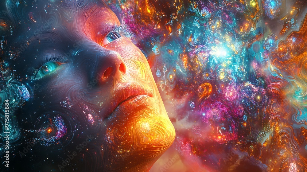 Abstract Woman Face With Galaxy Background Abstract Woman Face With Galaxy Background