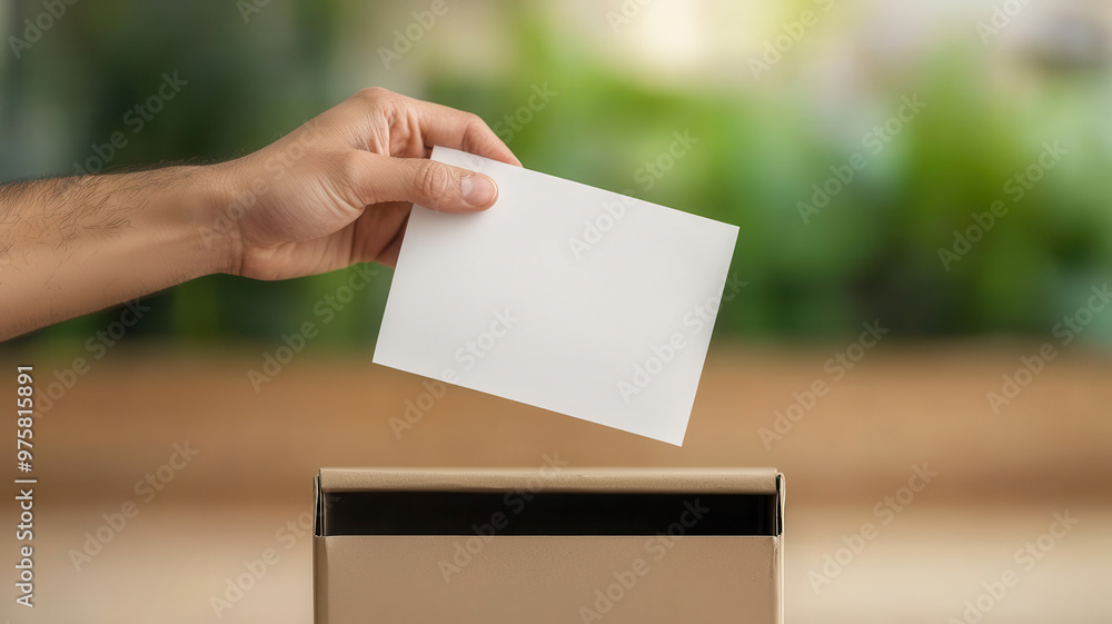 Obraz premium Closeup of a hand dropping a sealed ballot into a mailbox for mailin voting, secure voting, election participation