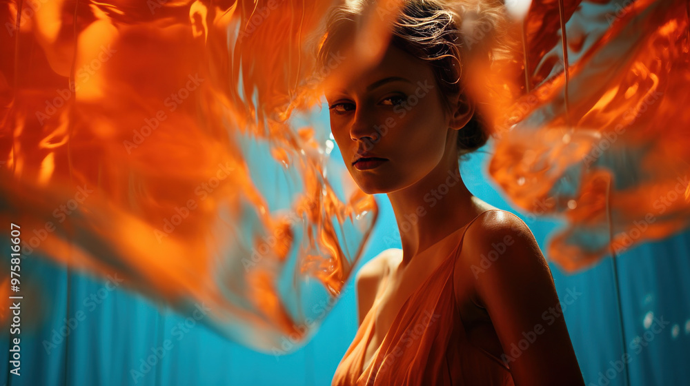 Lively gathering filled with shimmering reflections, bathed in warm orange and cool blue hues Lively gathering filled with shimmering reflections, bathed in warm orange and cool blue hues