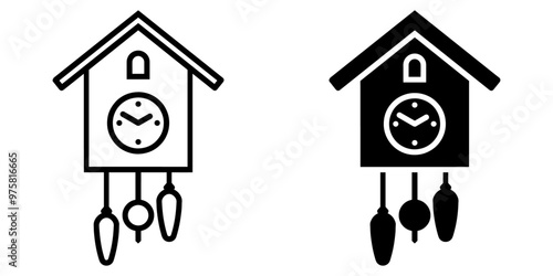 ofvs732 OutlineFilledVectorSign ofvs - cuckoo clock vector icon . antique german wall watch sign . isolated transparent . outline and filled version . AI 10 / EPS / PNG . g12078