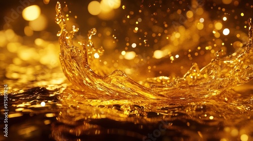 Wallpaper Mural Molten Gold Liquid Explosion: An artistic explosion of molten gold liquid, glistening with intense highlights, creating a luxurious and dynamic splash effect. Torontodigital.ca