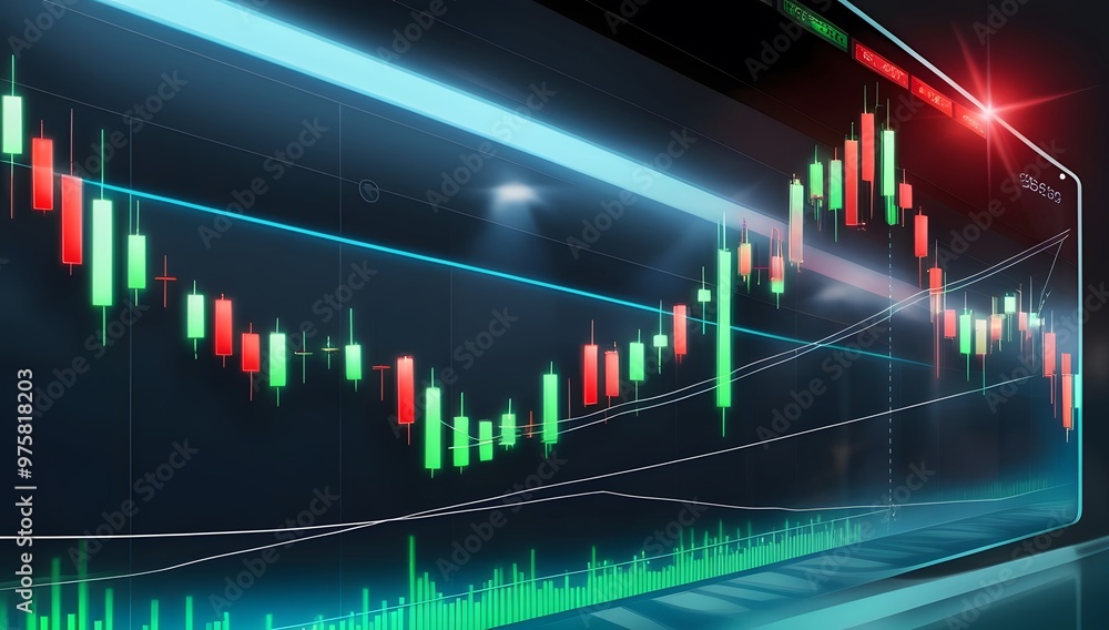 3D rendering of the stock market graph and candlestick chart on digital screen generated by AI 3D rendering of the stock market graph and candlestick chart on digital screen generated by AI