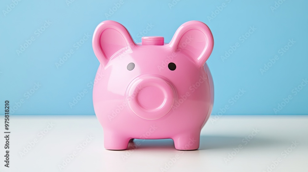 A pink piggy bank sits on a white table A pink piggy bank sits on a white table