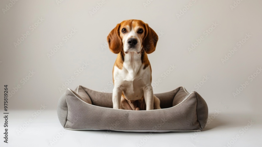 A beagle sits contentedly in a fashionable dog bed, showcasing a sleek, modern design perfect for an indoor environment, emphasizing comfort and style A beagle sits contentedly in a fashionable dog bed, showcasing a sleek, modern design perfect for an indoor environment, emphasizing comfort and style
