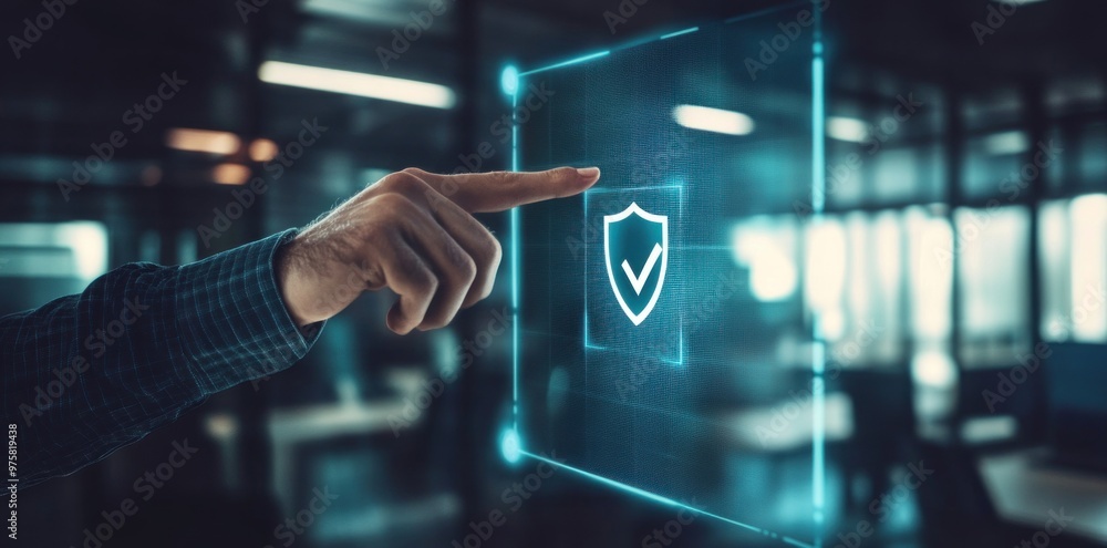 Digital Security Concept with Check Mark Shield Digital Security Concept with Check Mark Shield