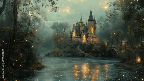 Enchanting Castle by the River at Twilight