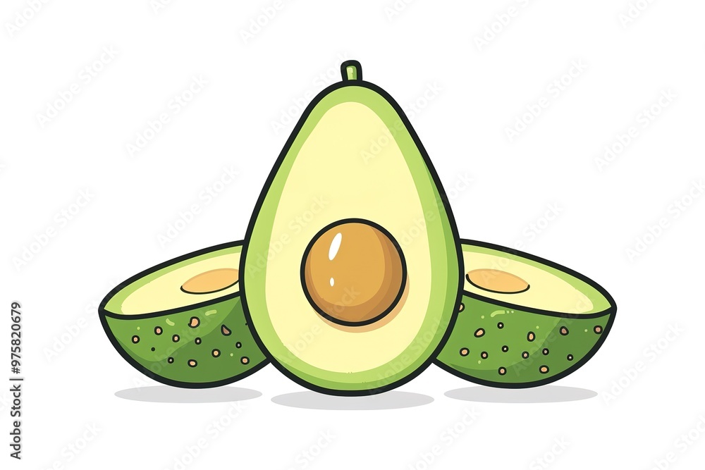 Hand drawing avocados fruit set half slices isolated on white background Hand drawing avocados fruit set half slices isolated on white background