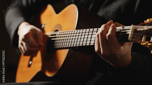 A man plays an acoustic guitar.