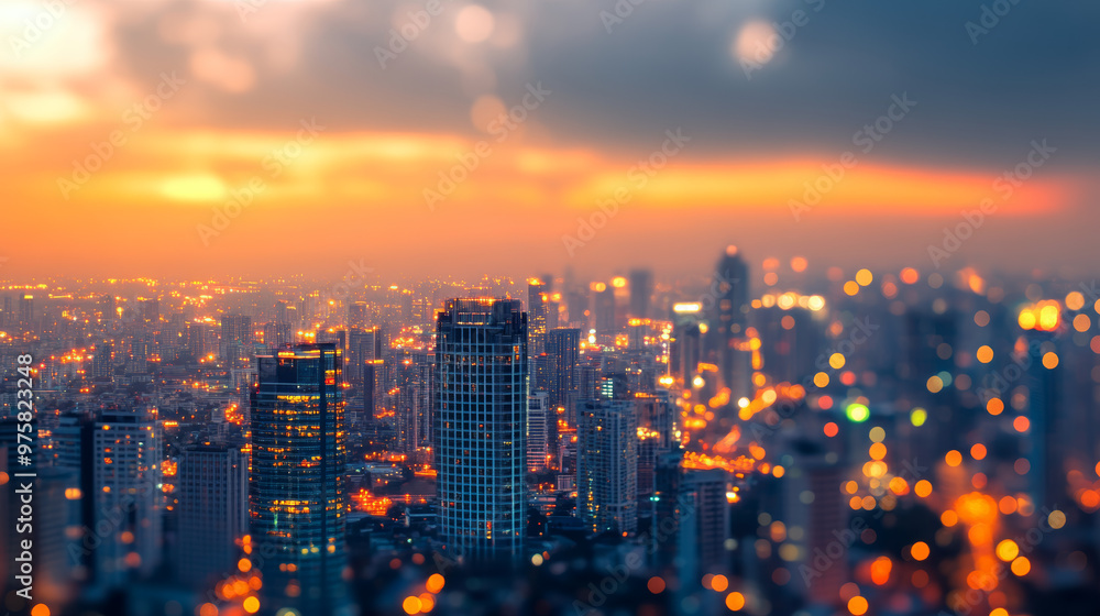 “Golden hour sky with a blurred city rooftop view, featuring a cityscape of corporate office buildings and a twilight skyline. The backdrop captures the essence of nightlife with bokeh lights, perfect “Golden hour sky with a blurred city rooftop view, featuring a cityscape of corporate office buildings and a twilight skyline. The backdrop captures the essence of nightlife with bokeh lights, perfect