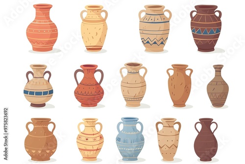 A set of clay pots vector illustration on a white background in a flat design photo