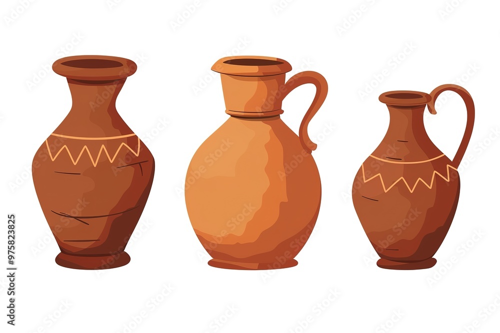 A set of clay pots vector illustration on a white background in a flat design A set of clay pots vector illustration on a white background in a flat design