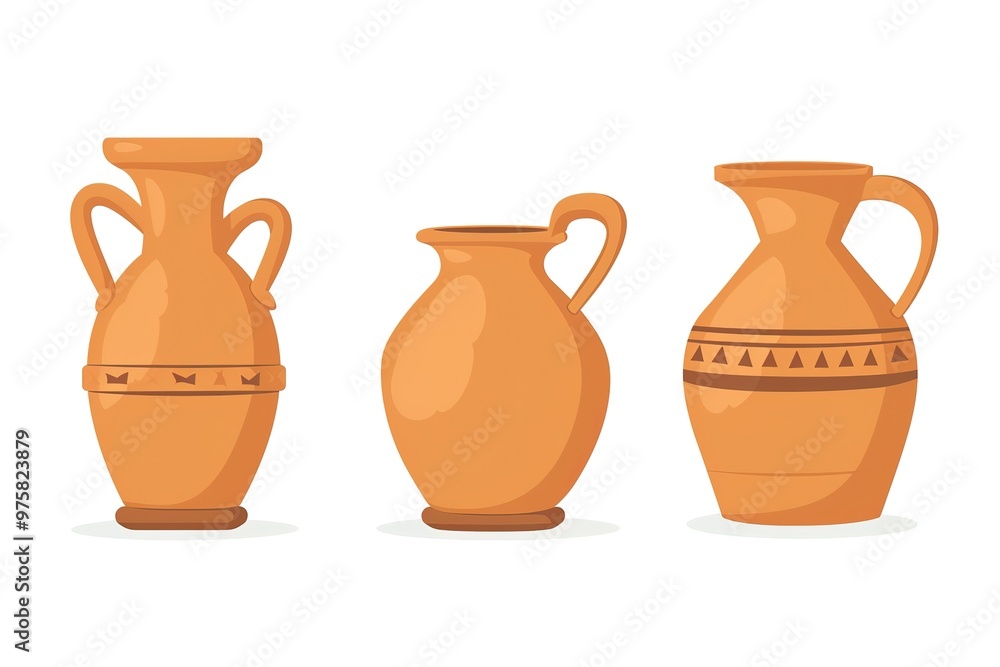 A set of clay pots vector illustration on a white background in a flat design A set of clay pots vector illustration on a white background in a flat design