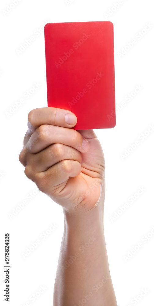 hand holding red card in sport against transparent background