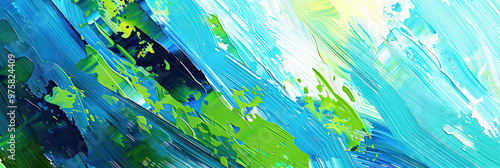 Bold Strokes: A dynamic and colorful abstract painting in shades of blue and green, ideal for environmental or eco-friendly businesses. photo