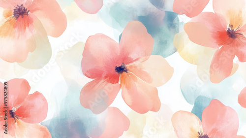 “Sweet floral watercolor seamless pattern in soft pastel colors, perfect for beauty products or other uses. Delicate and elegant, ideal for creating a gentle and feminine aesthetic.”