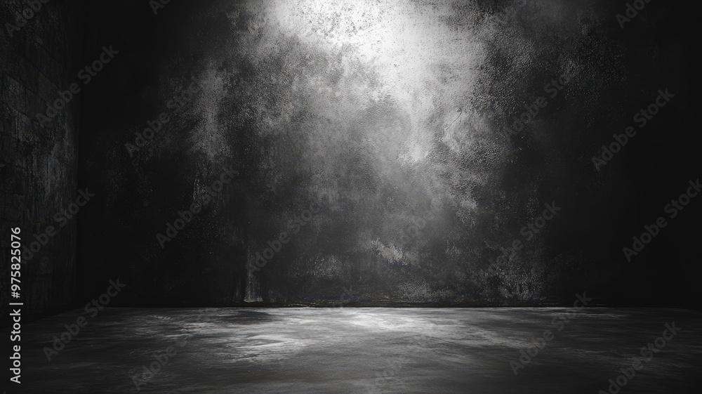A dramatic view of an empty, dimly lit room with gray textures and soft shadows creating an atmospheric depth at dusk A dramatic view of an empty, dimly lit room with gray textures and soft shadows creating an atmospheric depth at dusk