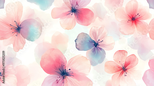 “Sweet floral watercolor seamless pattern in soft pastel colors, perfect for beauty products or other uses. Delicate and elegant, ideal for creating a gentle and feminine aesthetic.”