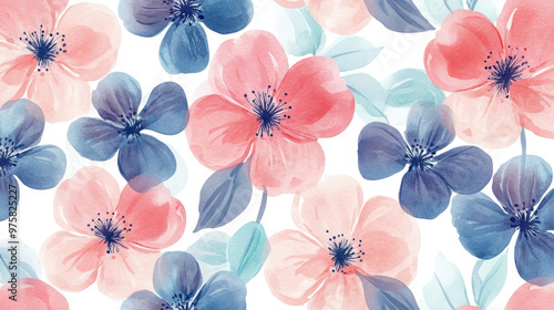“Sweet floral watercolor seamless pattern in soft pastel colors, perfect for beauty products or other uses. Delicate and elegant, ideal for creating a gentle and feminine aesthetic.”