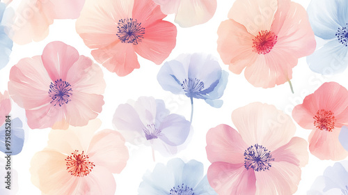 “Sweet floral watercolor seamless pattern in soft pastel colors, perfect for beauty products or other uses. Delicate and elegant, ideal for creating a gentle and feminine aesthetic.”