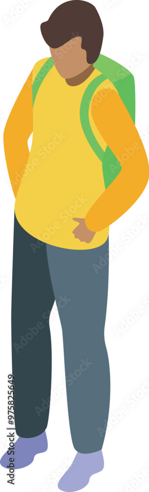 Young man wearing casual clothing is standing with a backpack