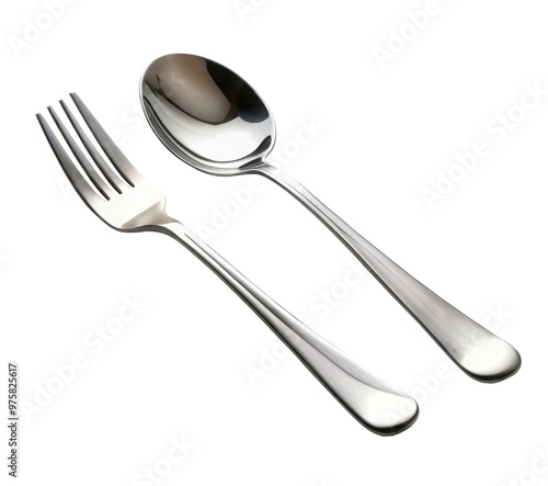 stainless spoon and fork isolated on transparent background