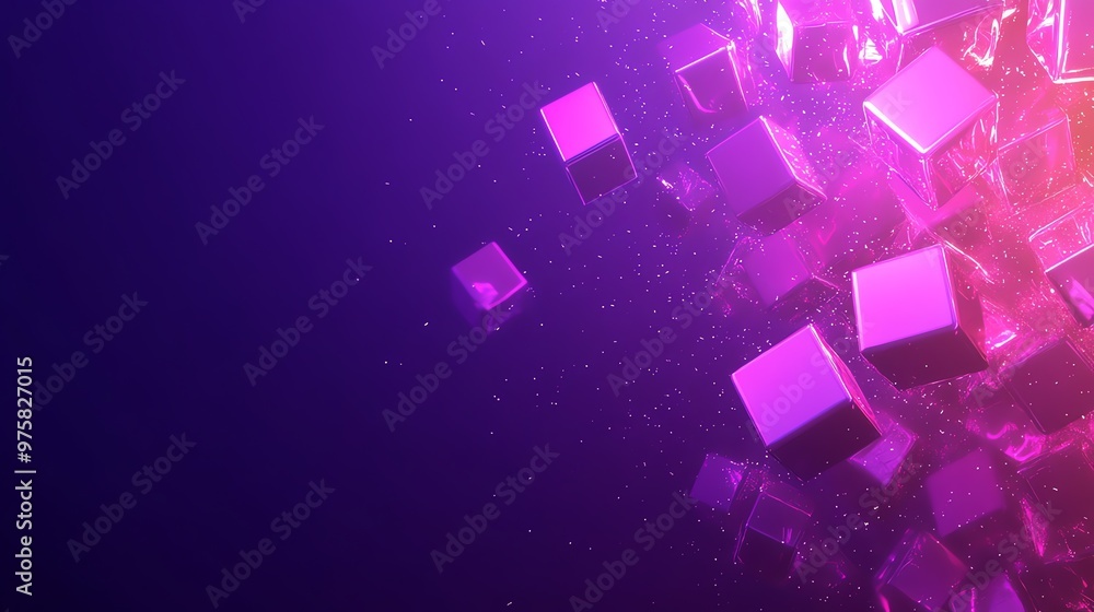 Purple glowing cubes with a sparkling background. Purple glowing cubes with a sparkling background.