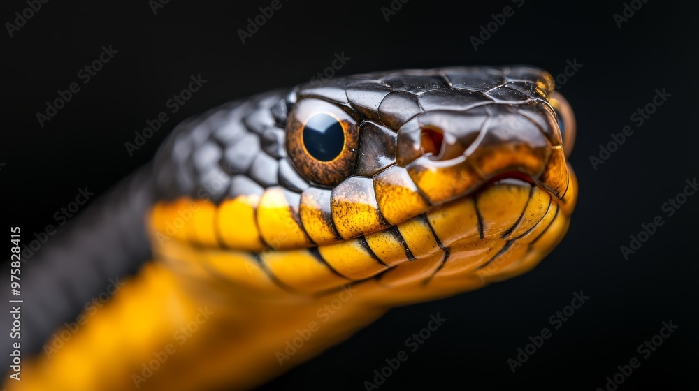 A tight shot of a snake's head, displaying an open mouth and extended tongue A tight shot of a snake's head, displaying an open mouth and extended tongue