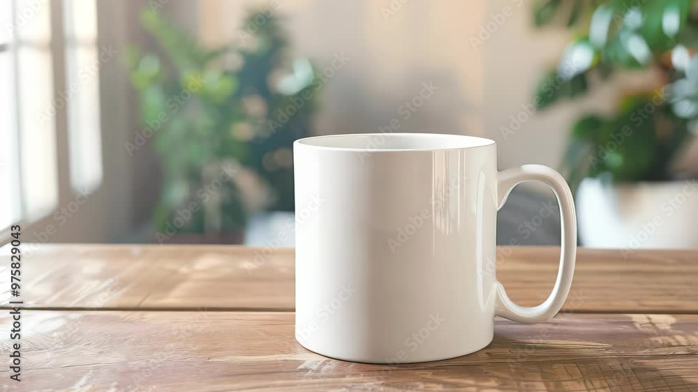 A minimalist white ceramic mug sits on a rustic wooden table, softly lit to create a warm atmosphere. A minimalist white ceramic mug sits on a rustic wooden table, softly lit to create a warm atmosphere.