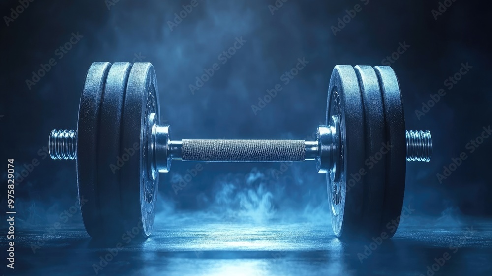 Naklejka premium A large weight bar with a blue background