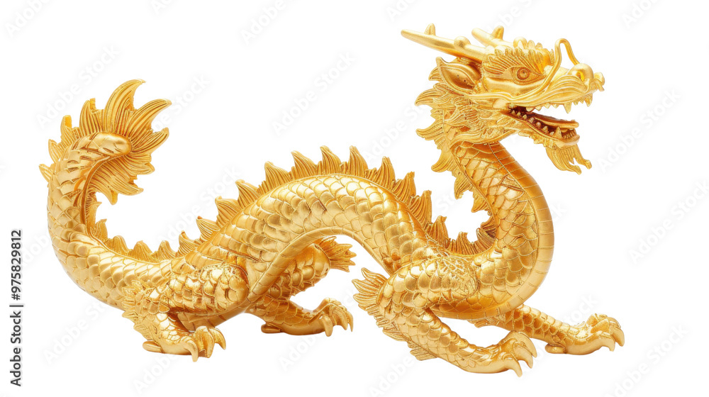 Obraz premium Golden Chinese dragon statue on transparent background