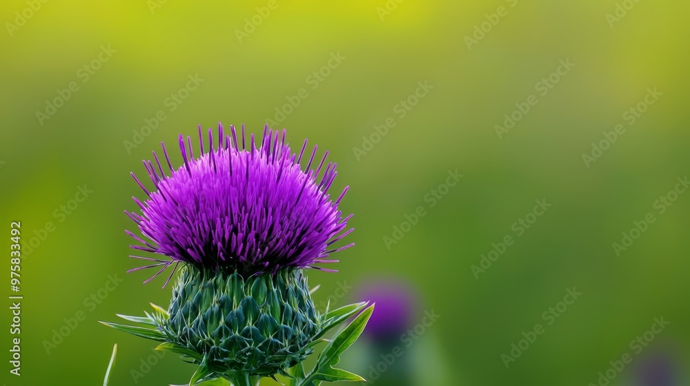 A tight shot of a purple bloom amidst a sea of green and purple blossoms, subtly blurred background A tight shot of a purple bloom amidst a sea of green and purple blossoms, subtly blurred background
