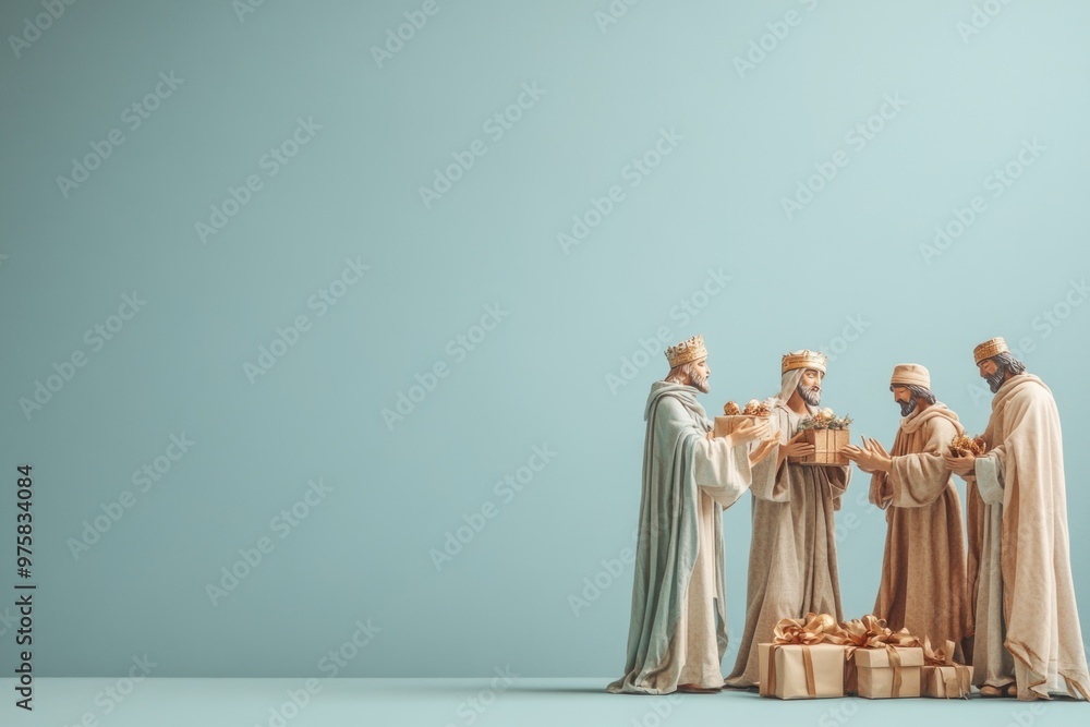 Minimalistic Nativity Christmas Scene with Three Wise Men Presenting Gifts - Ideal for Card, Poster, or Print Design Minimalistic Nativity Christmas Scene with Three Wise Men Presenting Gifts - Ideal for Card, Poster, or Print Design