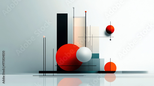 A painting of a cityscape with a large red and white circle in the middle. The painting is abstract and has a modern feel to it