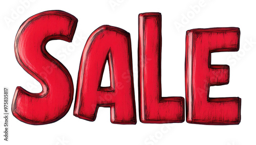 Bold red sale text in 3D style on transparent background
