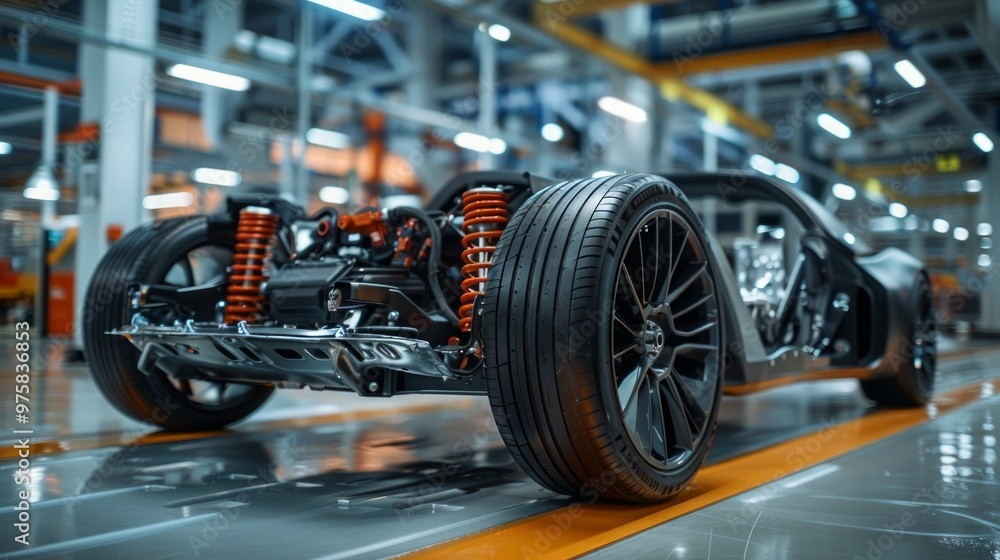 Industrial 4.0, AI generated, close up of modern factory machinery, car factory line Industrial 4.0, AI generated, close up of modern factory machinery, car factory line