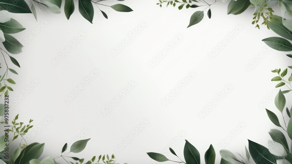 A dark, elegant background featuring green leaves that outline the borders of the frame, leaving a crisp white space in the middle. A dark, elegant background featuring green leaves that outline the borders of the frame, leaving a crisp white space in the middle.