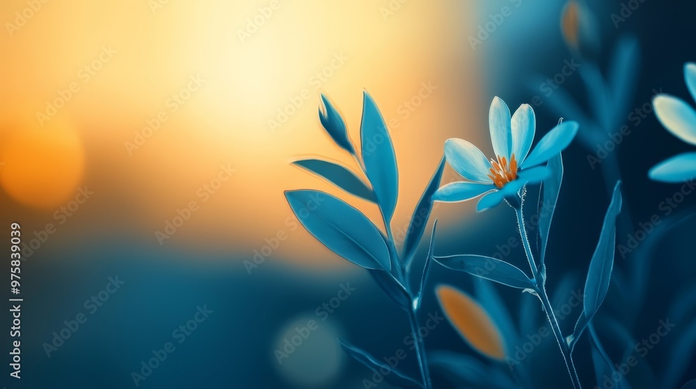 A tight shot of a blue blossom against a softly blurred backdrop, featuring an indistinct, blurred sun image A tight shot of a blue blossom against a softly blurred backdrop, featuring an indistinct, blurred sun image