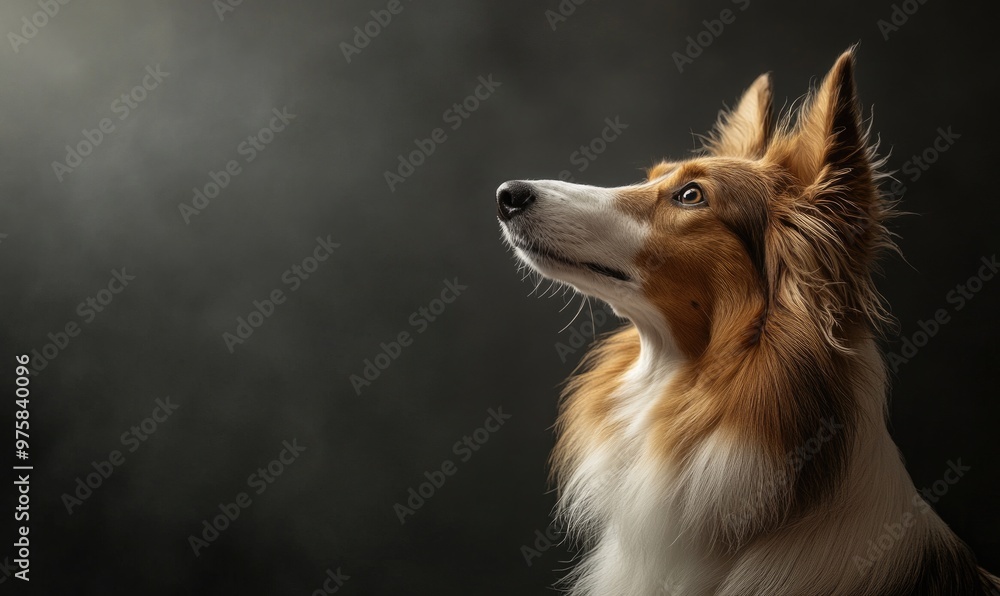 Naklejka premium A Scottish Collie captured in a studio against a dark background