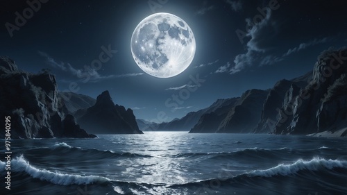 Full Moon Over The Ocean,  crescent full moon over the sea, Ethereal Landscape Captured by Canon 