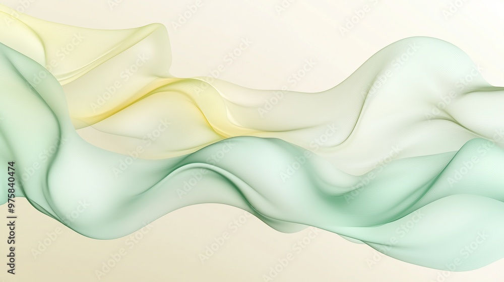 Fototapeta premium A calming abstract design featuring silky waves in soft mint green and pale yellow