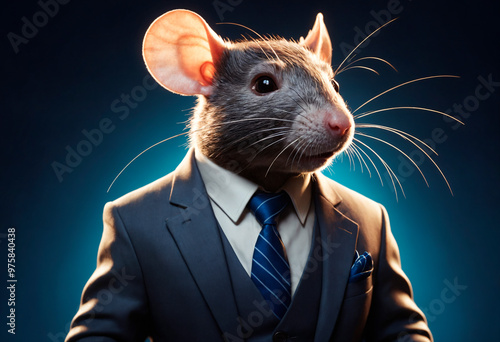 A rat dressed in a formal suit and tie. Rat Wearing Suit and Tie. photo