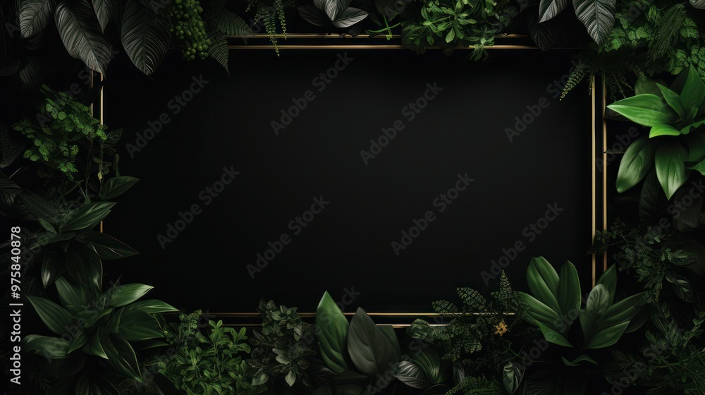 A dark, elegant background featuring green leaves that outline the borders of the frame, leaving a crisp white space in the middle. A dark, elegant background featuring green leaves that outline the borders of the frame, leaving a crisp white space in the middle.