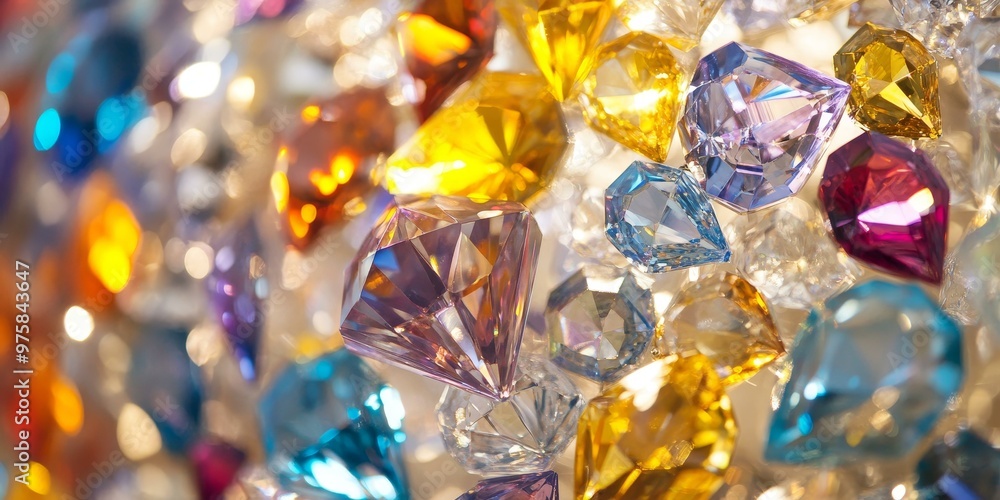 Close-up of colorful faceted gemstones. Close-up of colorful faceted gemstones.