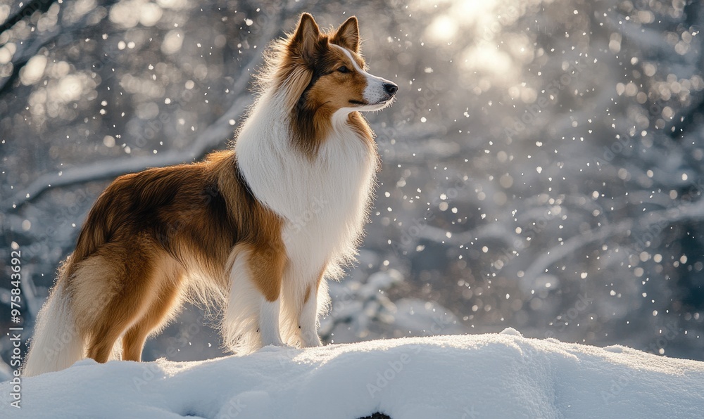 Collie standing on a snow-covered landscape Collie standing on a snow-covered landscape