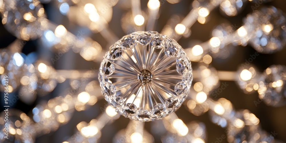 Fototapeta premium Crystal chandelier with warm light bulbs.