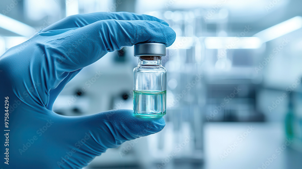 Lab technician holding a vial of bioengineered enzymes in a modern, hightech biotechnology facility Lab technician holding a vial of bioengineered enzymes in a modern, hightech biotechnology facility