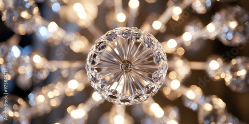 Crystal chandelier with warm light bulbs. photo