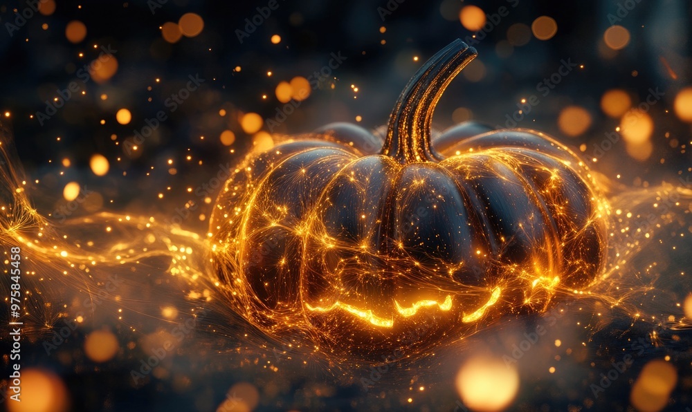 Glowing jack lantern on dark autumn background Glowing jack lantern on dark autumn background